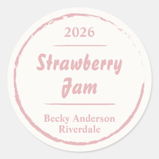 Eenvoudige Roze Witte Zelfgemaakte Jam Ronde Label (Voorkant)