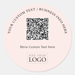 Eenvoudige Roze Zakelijke Logo QR Code Promotie Ronde Sticker