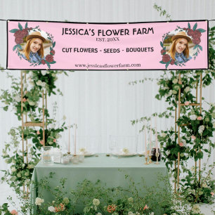 Eenvoudige Roze & Zwarte 2 Foto Bloemen Boerenkraa Spandoek