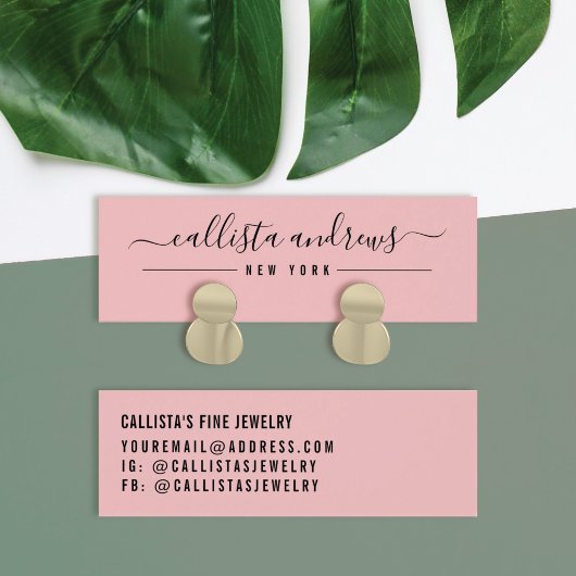 Eenvoudige roze zwarte Script Earning Display Card Mini Visitekaartjes