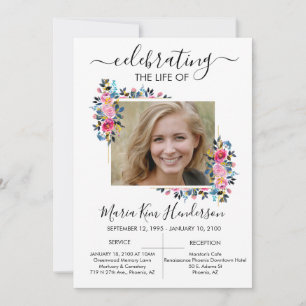 Eenvoudige Rozen Gold Photo Funeral Memorial Servi Kaart