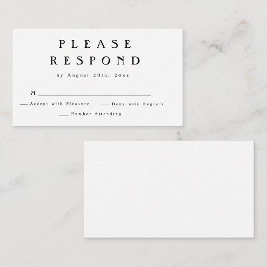 Eenvoudige RSVP-kaart voor moderne bruiloft Notitiekaartje (Voorkant / Achterkant)