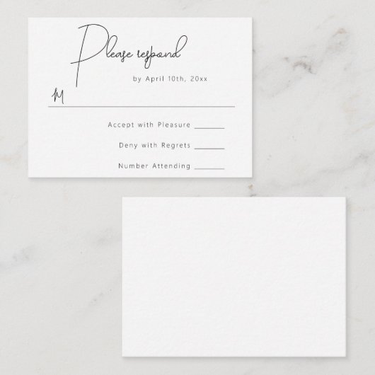 Eenvoudige RSVP-kaart voor weduwschap via budget Notitiekaartje (Voorkant / Achterkant)