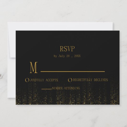 Eenvoudige RSVP met zwarte en gouden glitter Kaart (Voorkant)