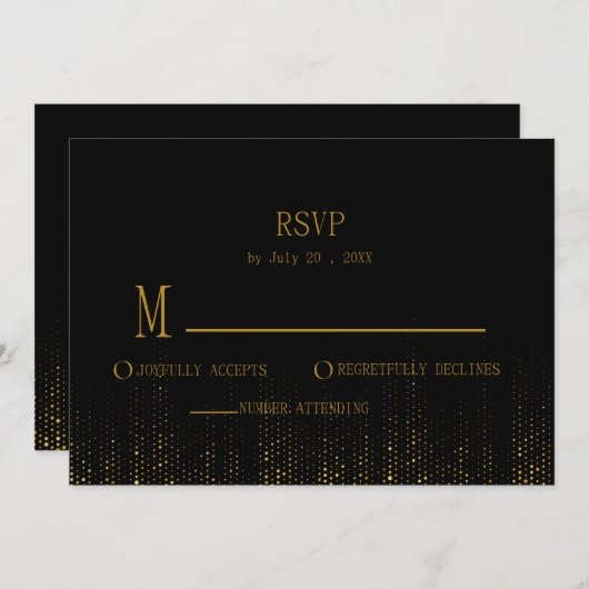 Eenvoudige RSVP met zwarte en gouden glitter Kaart (Voorkant / Achterkant)