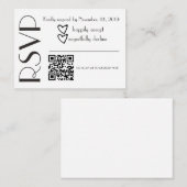 Eenvoudige RSVP Zwart Wit Hart Trouw QR Code Informatiekaartje (Voorkant / Achterkant)