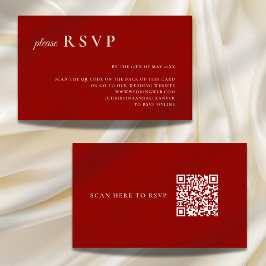 Eenvoudige Ruby Red Bone White QR Code Wedding RSV Informatiekaartje