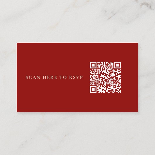 Eenvoudige Ruby Red Bone White QR Code Wedding RSV Informatiekaartje (Achterkant)