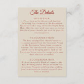 Eenvoudige Ruby Red Bone White Wedding Details Informatiekaartje (Voorkant)