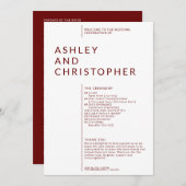 Eenvoudige Ruby Rode Geïsoleerde Namen Huwelijksce Programmakaart (Voorkant / Achterkant)