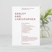 Eenvoudige Ruby Rode Geïsoleerde Namen Huwelijksce Programmakaart (Staand voorkant)