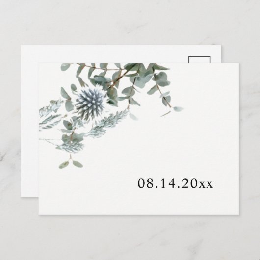 Eenvoudige Rustic Blue Thistle Save the Date Aankondigingskaart (Voorkant / Achterkant)