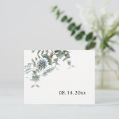 Eenvoudige Rustic Blue Thistle Save the Date Aankondigingskaart (Staand voorkant)