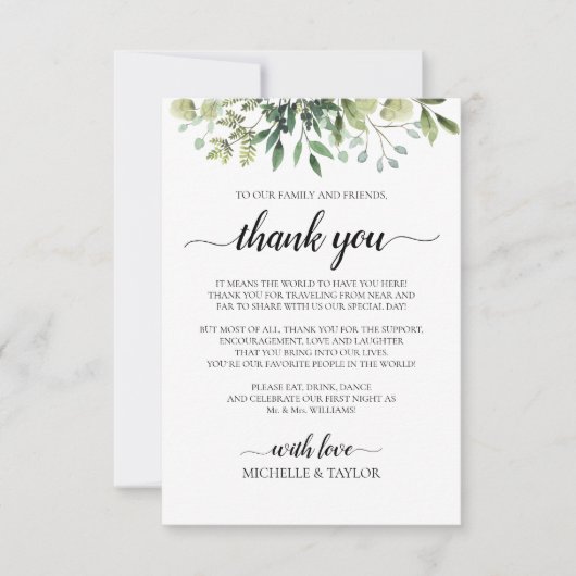 Eenvoudige Rustic Greenery Hartelijk dank Notitiekaartje (Voorkant)