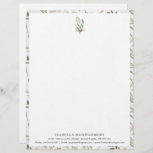 Eenvoudige Rustic Greenery | Monogram letterhead Briefhoofd (Voorkant / Achterkant)