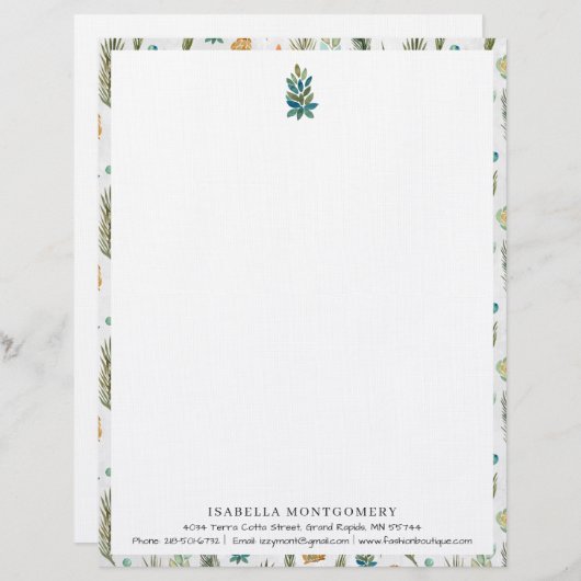 Eenvoudige Rustic Greenery | Monogram letterhead Briefhoofd (Voorkant / Achterkant)