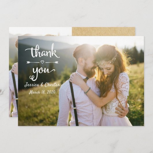 Eenvoudige Rustic handschrift Weduwfoto Hartelijk  Bedankkaart (Voorkant / Achterkant)