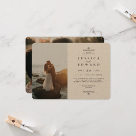 Eenvoudige Rustic Kraft 2-foto's bruiloft Kaart