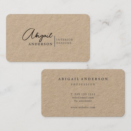 Eenvoudige Rustic Kraft Professional Black Handtek Visitekaartje (Voorkant / Achterkant)