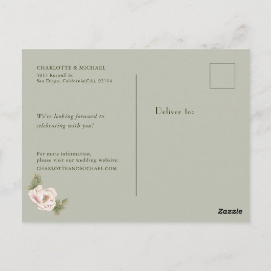 Eenvoudige Rustic Save the Date Blush Peony Weddin Briefkaart (Achterkant)