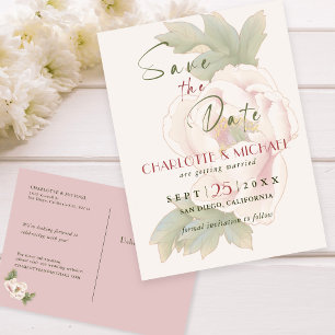 Eenvoudige Rustic Save the Date Blush Peony Weddin Briefkaart