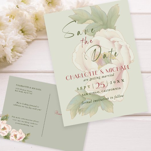 Eenvoudige Rustic Save the Date Blush Peony Weddin Briefkaart