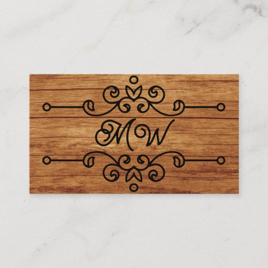 Eenvoudige Rustic Wood Flourish Monogram  Retro Visitekaartje (Voorkant)