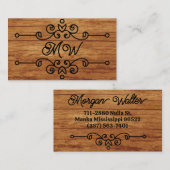 Eenvoudige Rustic Wood Flourish Monogram  Retro Visitekaartje (Voorkant / Achterkant)