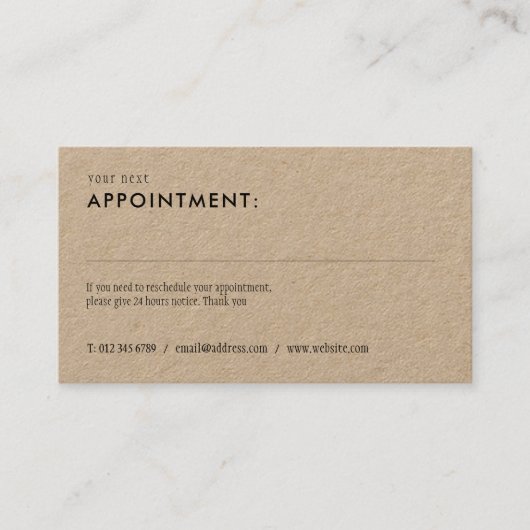 Eenvoudige rustieke afspraakkaart visitekaartje (Voorkant)