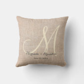 Eenvoudige rustieke Beige Burlap Monogrammed Kussen (Achterkant)