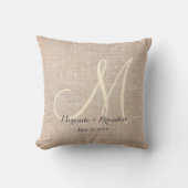 Eenvoudige rustieke Beige Burlap Monogrammed Kussen (Voorkant)