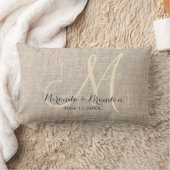 Eenvoudige rustieke beige jute monogram bruiloft kussen (Deken)