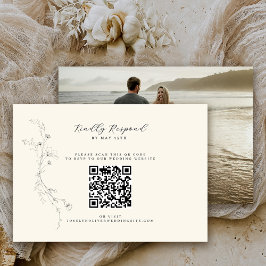 Eenvoudige rustieke bloemen minimalistische QR-cod RSVP Kaartje