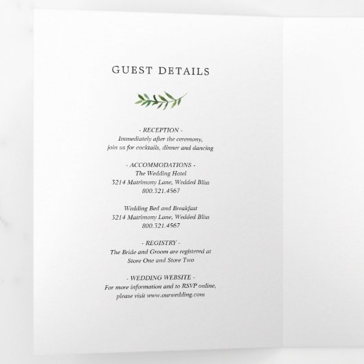 Eenvoudige rustieke bloemen wilde bloem elegante b drieluik uitnodiging (Binnenzijde eerst)