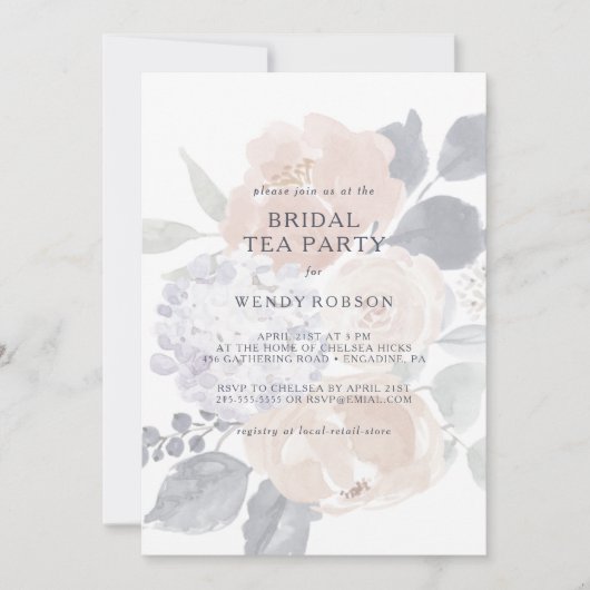 Eenvoudige rustieke bloemenbruids thee party uitno kaart (Voorkant)