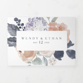 Eenvoudige rustieke bloemenbruiloft alles in één d drieluik uitnodiging