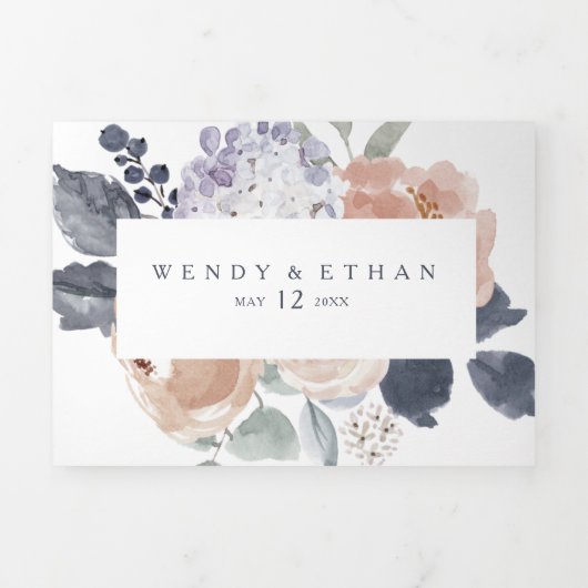 Eenvoudige rustieke bloemenbruiloft alles in één d drieluik uitnodiging (Cover)