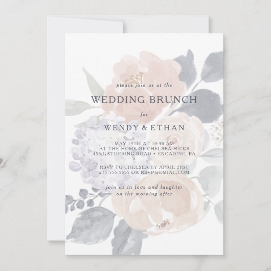 Eenvoudige rustieke bloemenbruiloft brunch uitnodi kaart (Voorkant)