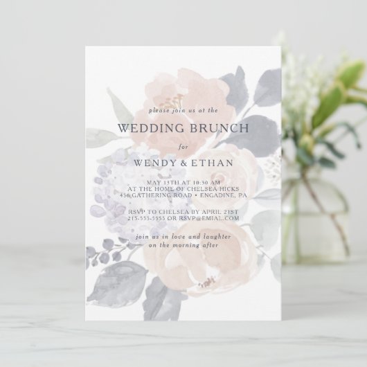 Eenvoudige rustieke bloemenbruiloft brunch uitnodi kaart (Staand voorkant)