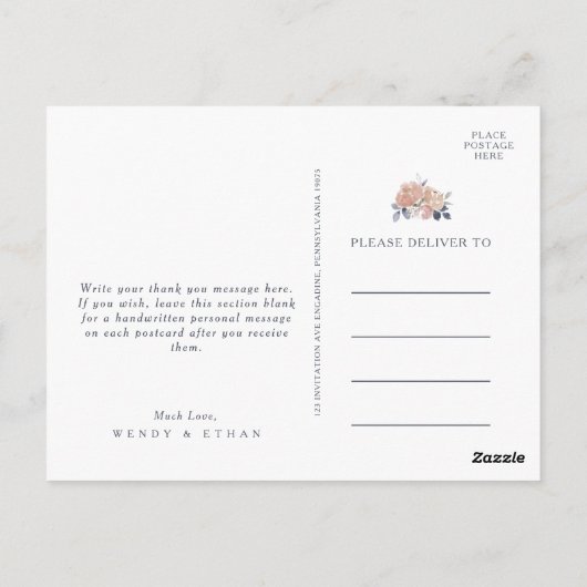 Eenvoudige rustieke bloemenbruiloft dank u Briefka Briefkaart (Achterkant)