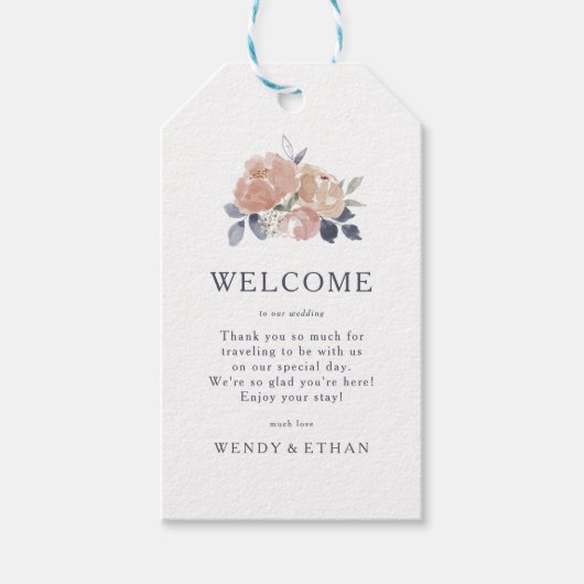 Eenvoudige rustieke bloemenbruiloft welkomstgesche cadeaulabel (Voorkant)