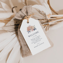 Eenvoudige rustieke bloemenbruiloft welkomstgesche cadeaulabel