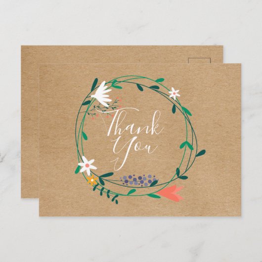 Eenvoudige rustieke bloemenkrans bedrijf Dank u Briefkaart (Voorkant / Achterkant)
