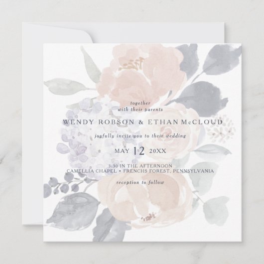 Eenvoudige rustieke bloemenvierkante bruiloft uitn kaart (Voorkant)