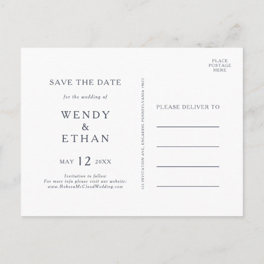 Eenvoudige Rustieke Bloemige Bewaar De Datum Postk Uitnodiging Briefkaart (Achterkant)