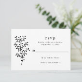 Eenvoudige rustieke botanische zwarte typografie b RSVP kaartje (Staand voorkant)