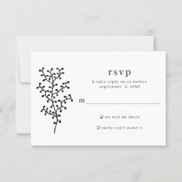 Eenvoudige Rustieke Botanische Zwarte Typografie T RSVP Kaartje