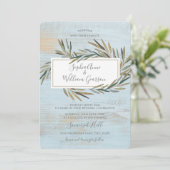 Eenvoudige rustieke bruiloft Blauw Hout & Waterver Kaart (Staand voorkant)