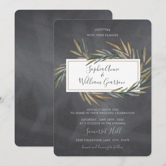 Eenvoudige rustieke bruiloft krijtbord & Waterverf Kaart (Voorkant / Achterkant)