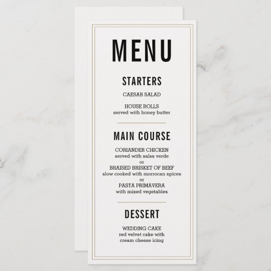 Eenvoudige rustieke bruiloft menu (Voorkant / Achterkant)